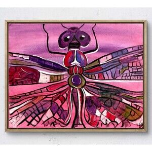 WS original dragonfly painting 14X11 canvas acrylic abstract modern wall art